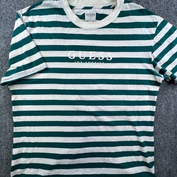 Guess Los Angeles Short Sleeve Crew Neck T Shirt Size Medium Striped Green - Picture 1 of 7